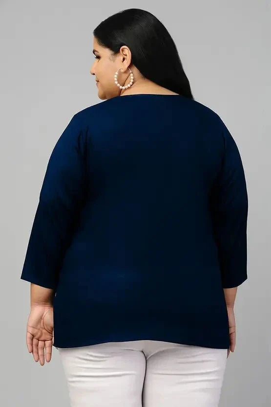 Women’s Cotton Embroidered Straight Top – Navy Blue