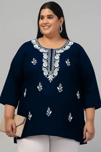 100 Zoo Women's Cotton Kurti with Intricate Embroidery Pack of Two