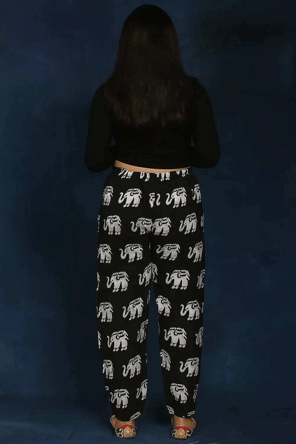 Women’s 100% Pure Cotton Elephant Print Harem Pants – Pack of 2 (Black & White)