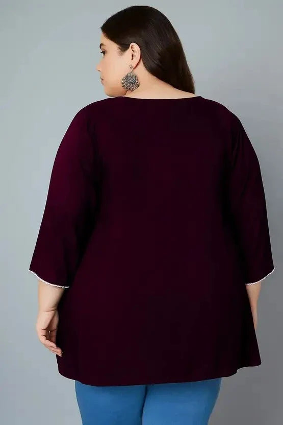 Women’s Cotton Embroidered Straight Top – Maroon Elegant Casual Wear