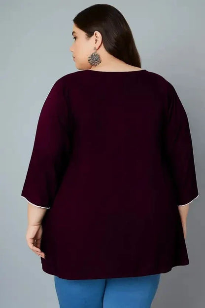 Women’s Cotton Embroidered Straight Top – Maroon Elegant Casual Wear