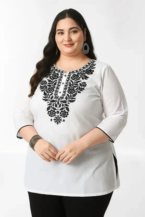 100 Zoo Women's Cotton Kurti with Intricate Embroidery Pack of Two