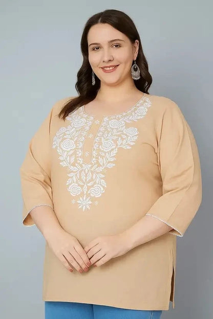 100 Zoo Women's Cotton Kurti with Intricate Embroidery Pack of Two