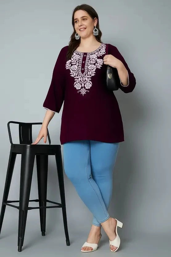 100 Zoo Women's Cotton Kurti with Intricate Embroidery Pack of Two