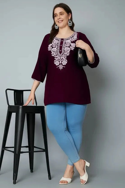 100 Zoo Women's Cotton Kurti with Intricate Embroidery Pack of Two