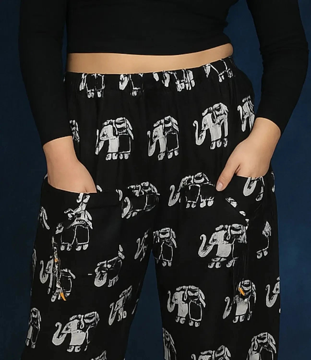 Women’s 100% Pure Cotton Elephant Print Harem Pants – Pack of 2 (Black & White)