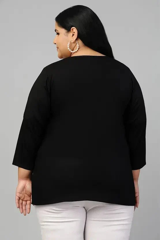 Women’s Cotton Embroidered Straight Top – Black Elegant Casual Wear
