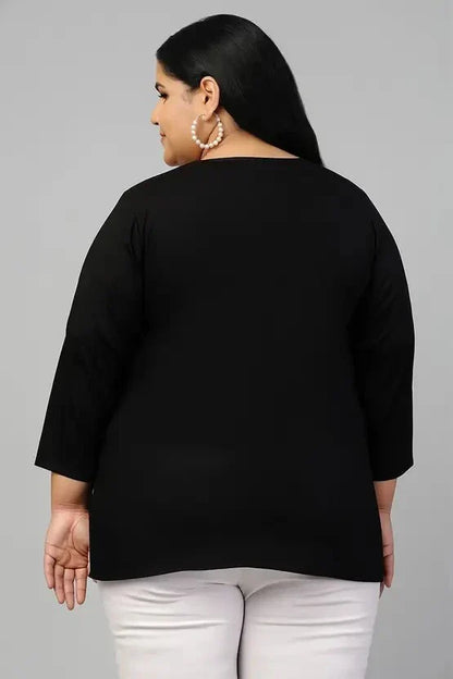 Women’s Cotton Embroidered Straight Top – Black Elegant Casual Wear