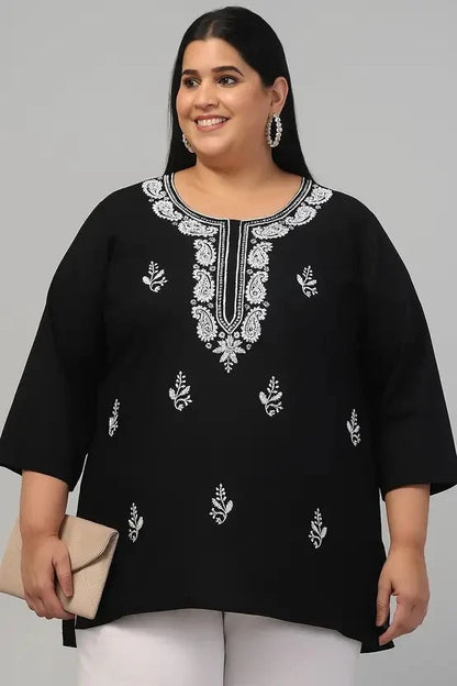 100 Zoo Women's Cotton Kurti with Intricate Embroidery Pack of Two