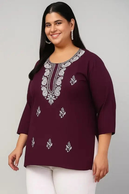 100 Zoo Women's Cotton Kurti with Intricate Embroidery Pack of Two