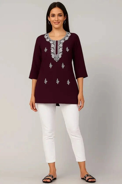 100 Zoo Women's Cotton Kurti with Intricate Embroidery Pack of Two