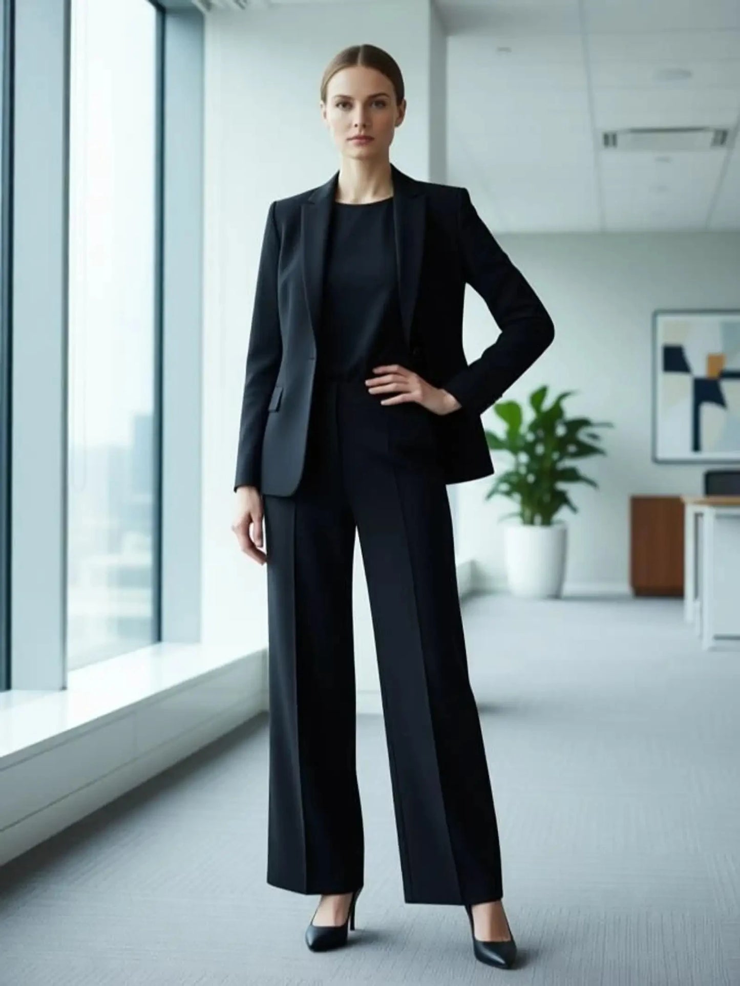 Women’s High-Rise Straight Fit Stretch Pants – Pack of 2