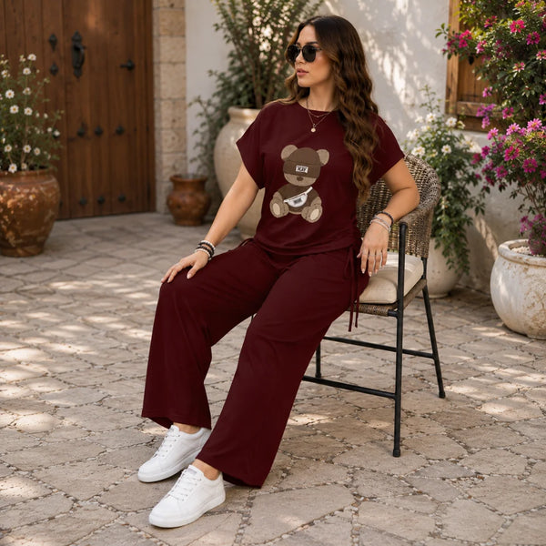 Women's Cotton Blend Printed T-Shirt & Track Pants Co-Ord Set