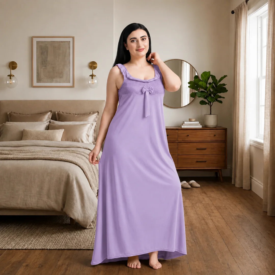 Women's 6-Piece Satin Nightwear Lingerie Set with Robe, Nighty, Babydoll, Shorts, Bra & Panty – Levender