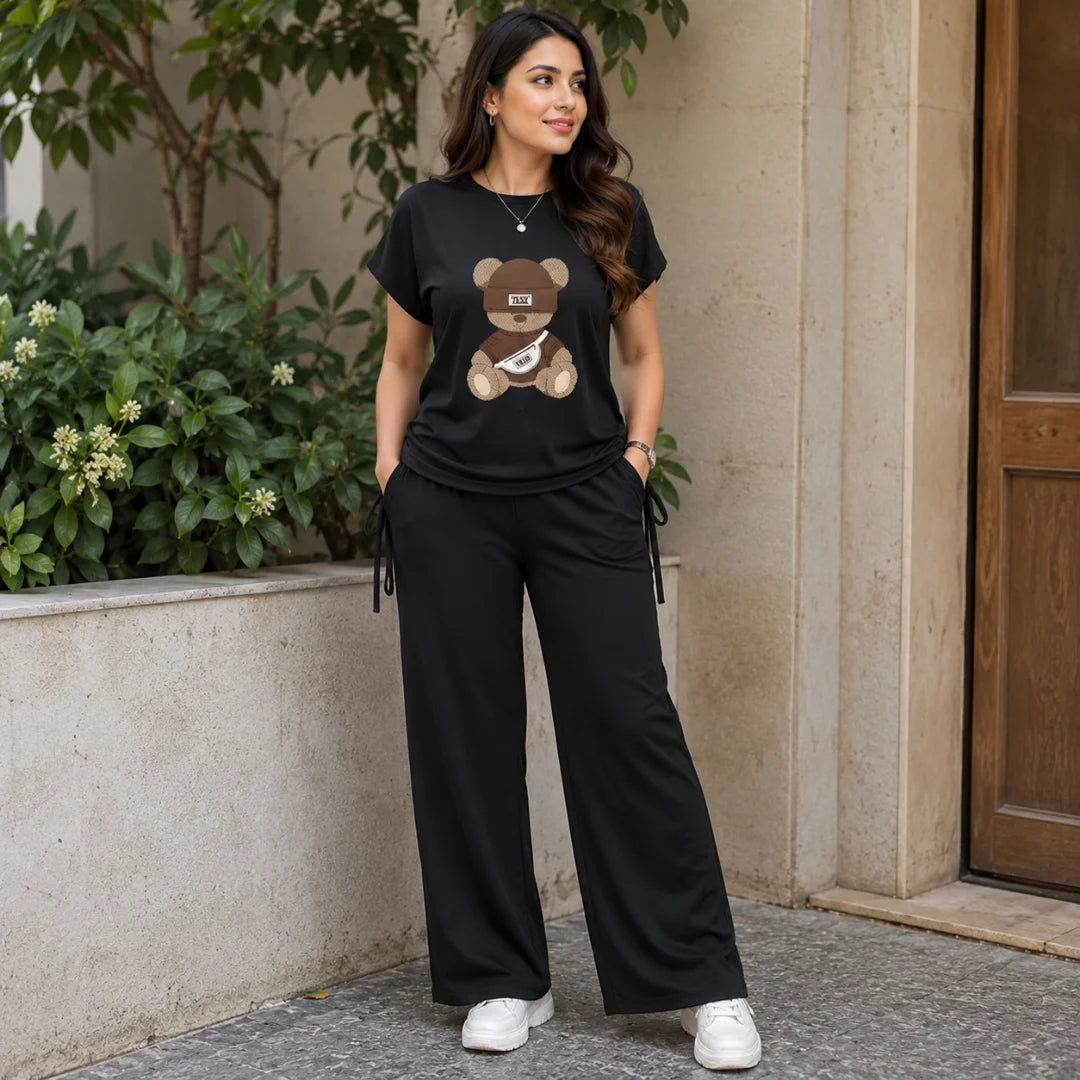 Women's Cotton Blend T-Shirt & Track Pants Co-Ord Set