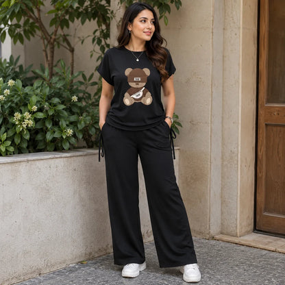 Women's Cotton Blend T-Shirt & Track Pants Co-Ord Set