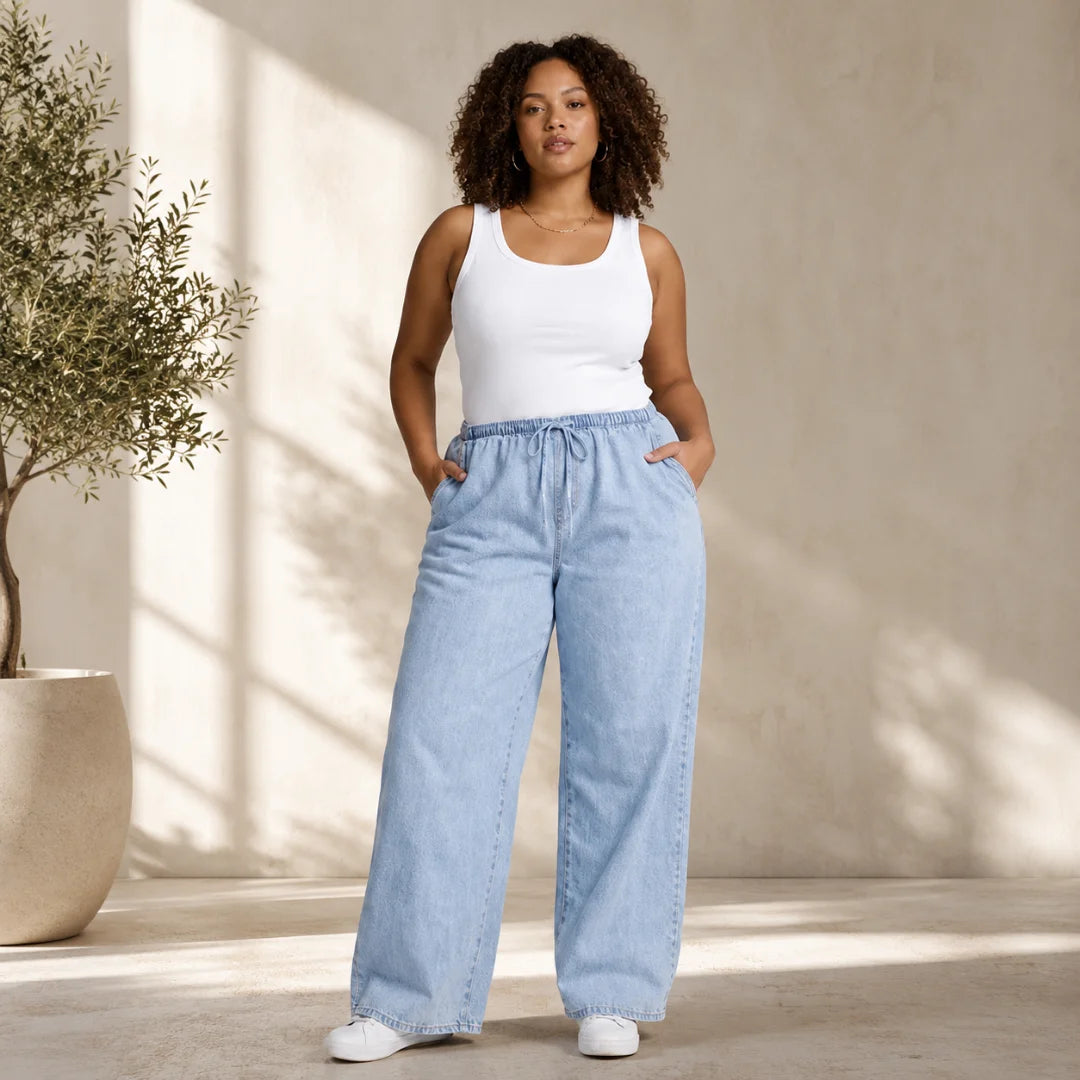 Womens elasticated waist loose straight fit Jeans KGDJNS-404040