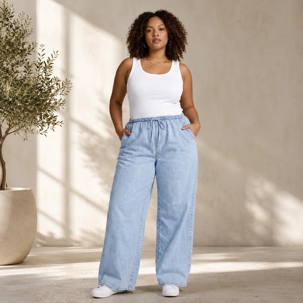 Womens elasticated waist loose straight fit Jeans KGDJNS-404040