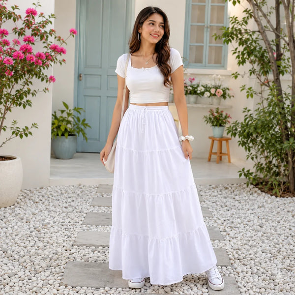 Women's Rayon Tiered Ankle-Length Maxi Skirt