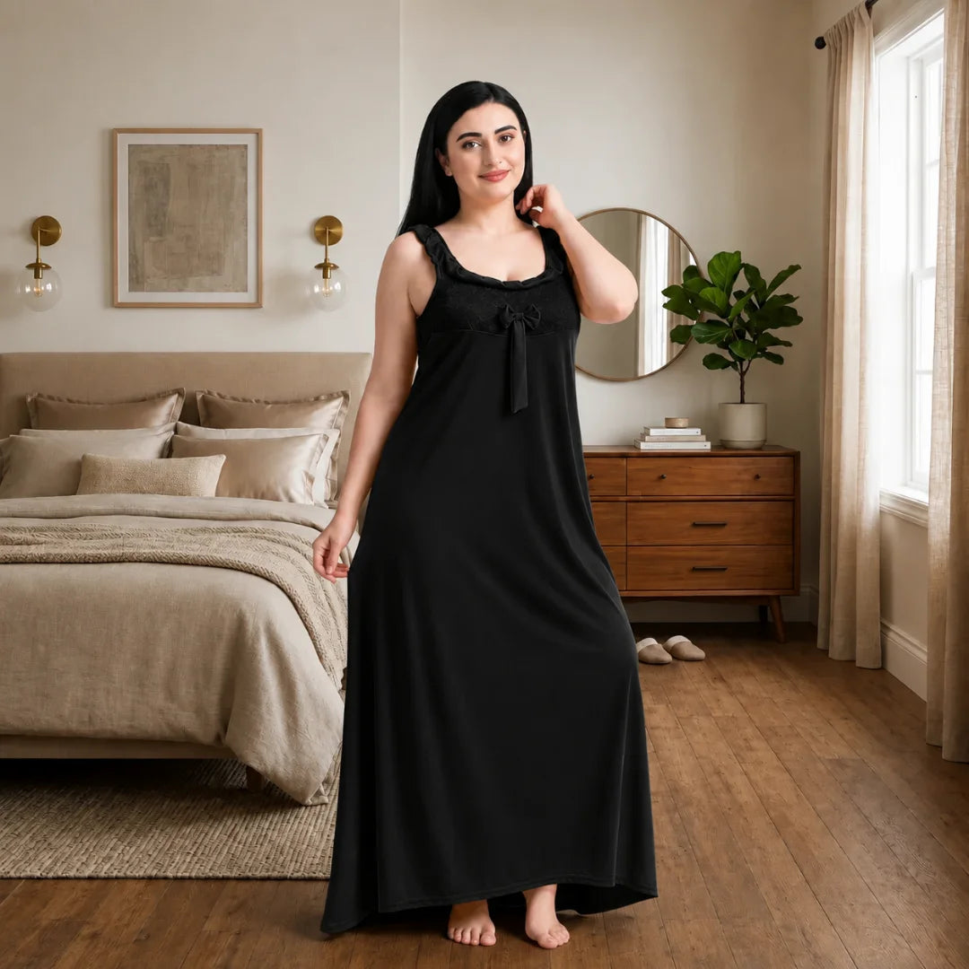 Women's 6-Piece Satin Nightwear Lingerie Set with Robe, Nighty, Babydoll, Shorts, Bra & Panty – Black