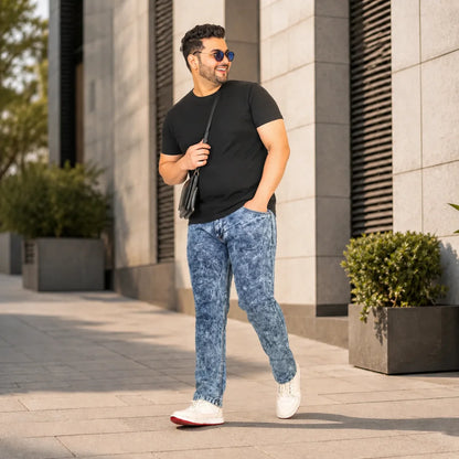 Kagad Men Plus Size Regular Fit Mid Blue Ice Washed Denim Jeans - Style Code "KGDJN-408007
