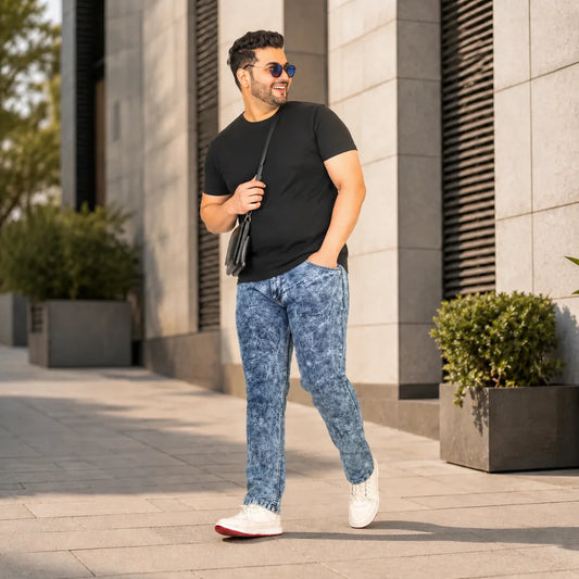 Kagad Men Plus Size Regular Fit Mid Blue Ice Washed Denim Jeans - Style Code "KGDJN-408007
