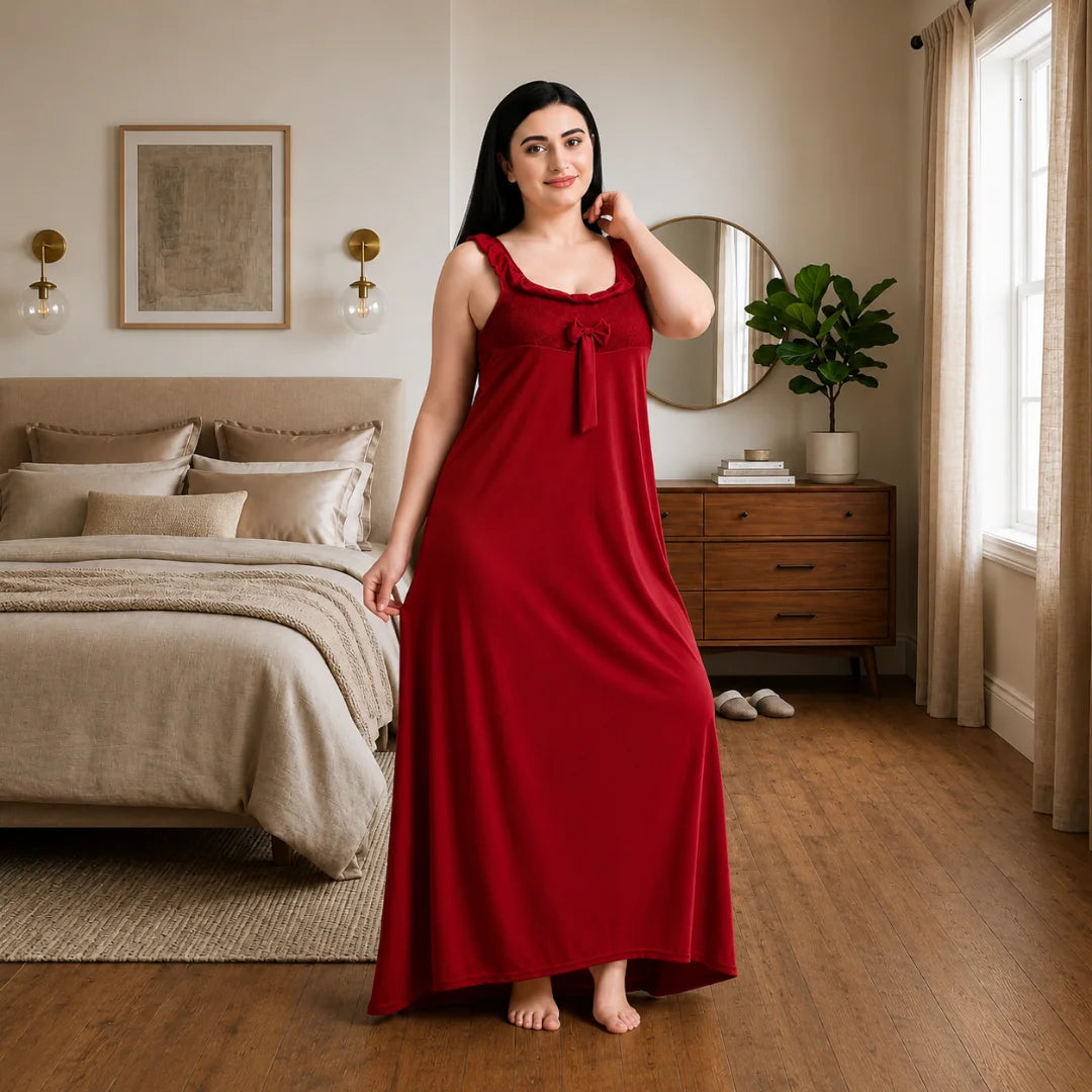Women's 6-Piece Satin Nightwear Lingerie Set with Robe, Nighty, Babydoll, Shorts, Bra & Panty – Red