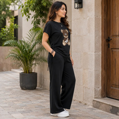 Women's Cotton Blend T-Shirt & Track Pants Co-Ord Set