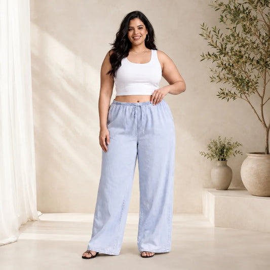 Womens elasticated waist loose straight fit Jeans KGDJNS-404041