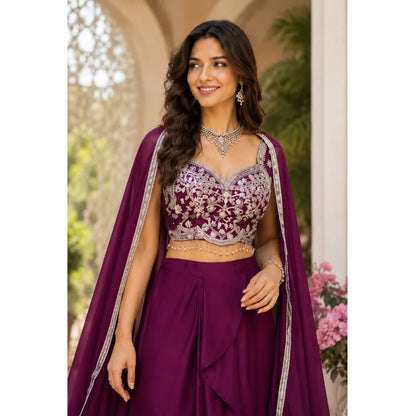 ABFY ZOO Vibrant Wine Georgette Sequins Lehenga Choli with Dupatta