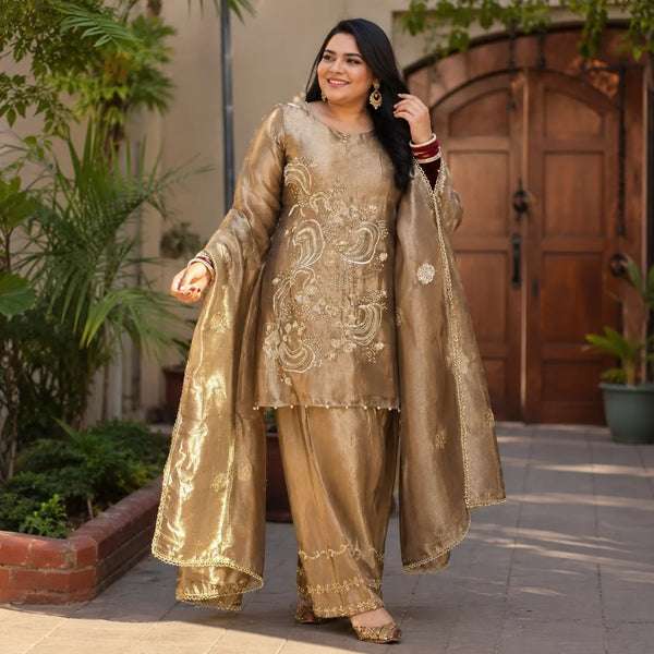 Women's Embroidered Cotton Silk Kurta Palazzo & Dupatta Set