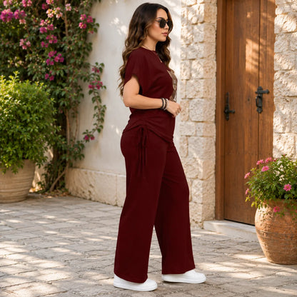 Women's Cotton Blend Printed T-Shirt & Track Pants Co-Ord Set