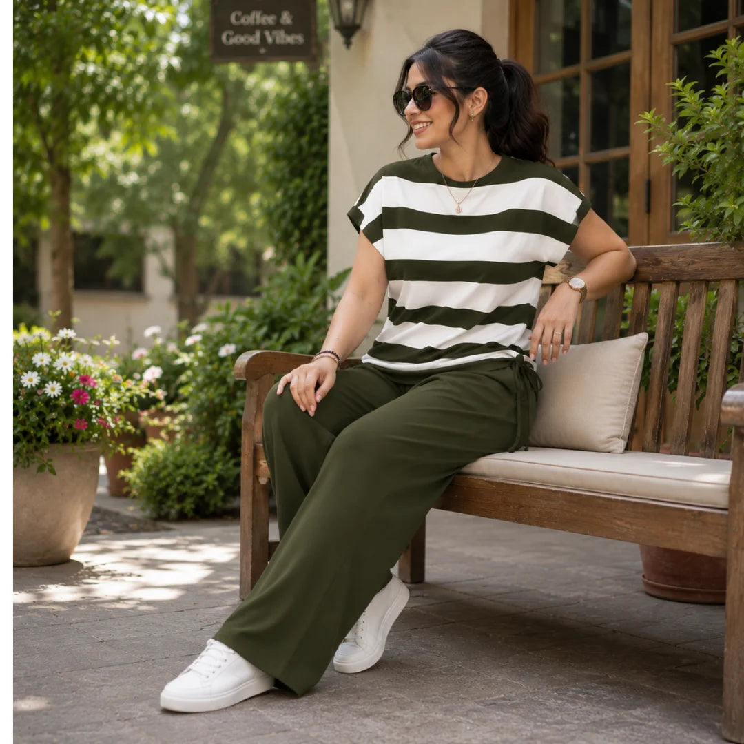 100 ZOO Women's Cotton Blend T-Shirt & Track Pants Co-Ord Set