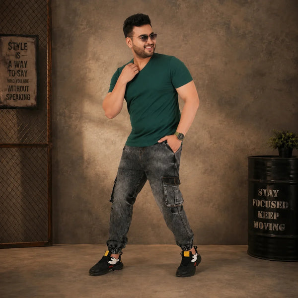 Abfy Zoo Mens Plus Size Loose Fit Charcoal Grey Color Denim Jogger - Style Code "KGDJGR-406054