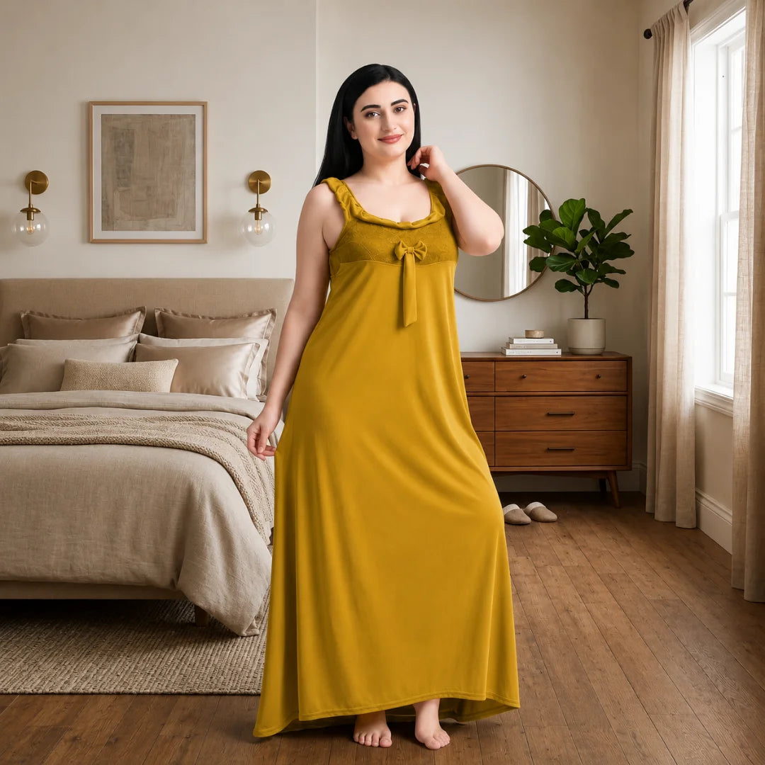 Women's 6-Piece Satin Nightwear Lingerie Set with Robe, Nighty, Babydoll, Shorts, Bra & Panty – Yellow