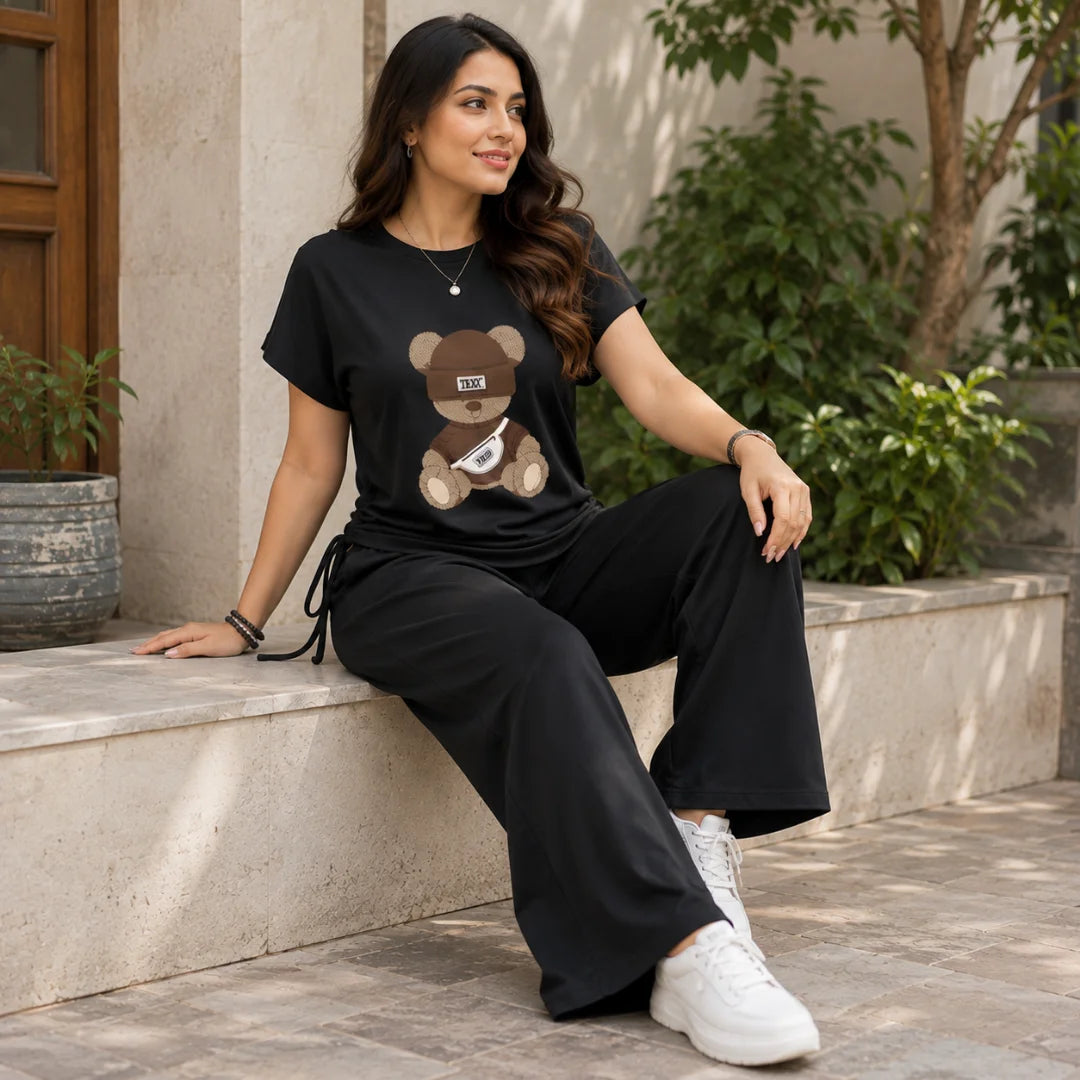 Women's Cotton Blend T-Shirt & Track Pants Co-Ord Set