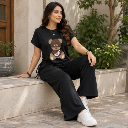 Women's Cotton Blend T-Shirt & Track Pants Co-Ord Set