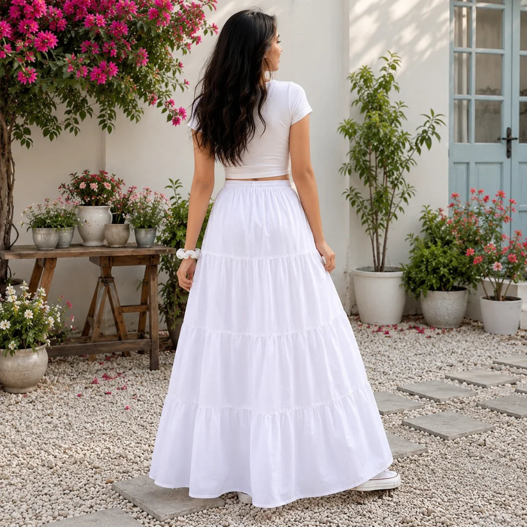 Women's Rayon Tiered Ankle-Length Maxi Skirt