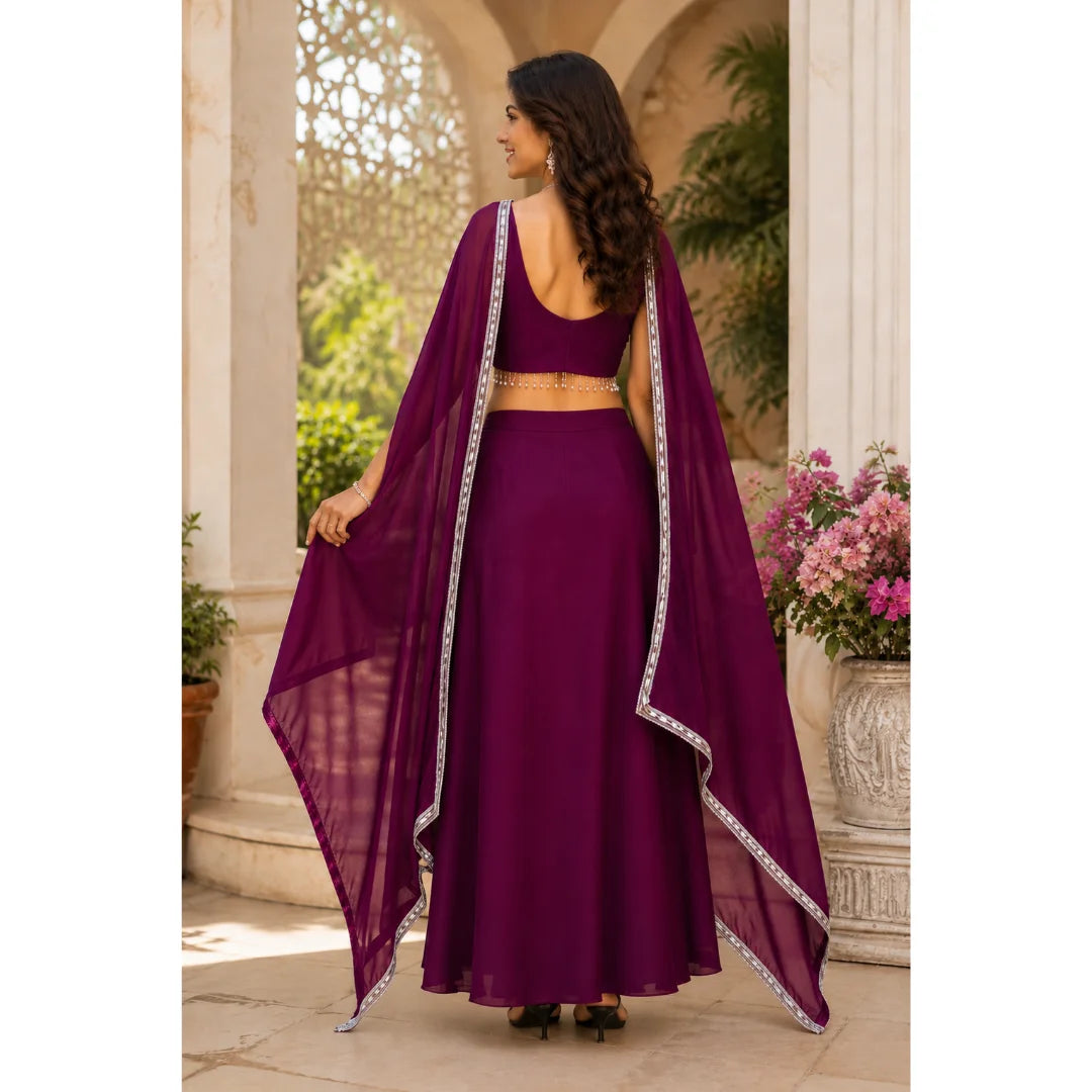 ABFY ZOO Vibrant Wine Georgette Sequins Lehenga Choli with Dupatta
