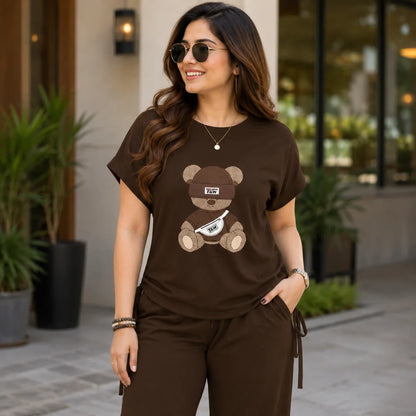 100 ZOO Women's Cotton Blend T-Shirt & Track Pants Co-Ord Set