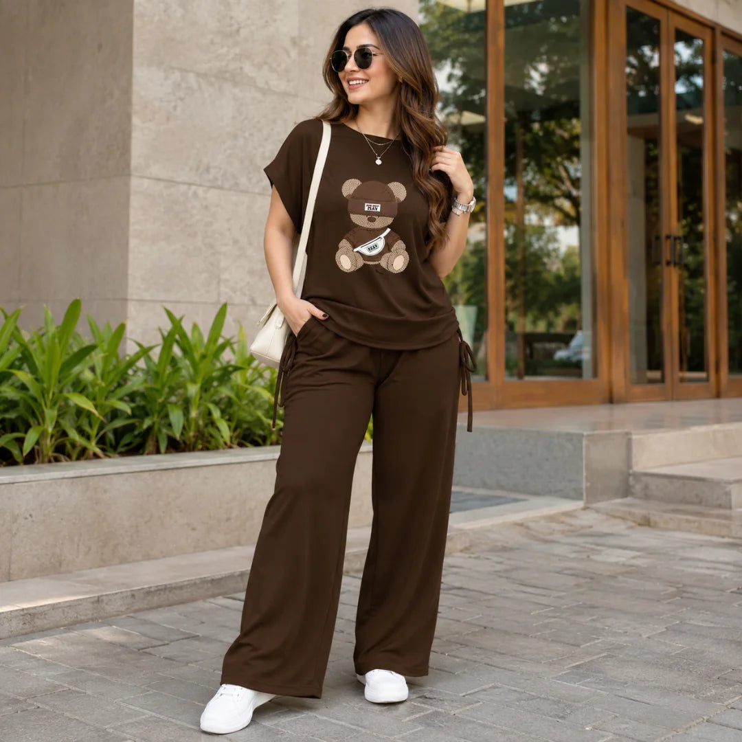 100 ZOO Women's Cotton Blend T-Shirt & Track Pants Co-Ord Set