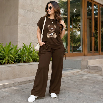 100 ZOO Women's Cotton Blend T-Shirt & Track Pants Co-Ord Set