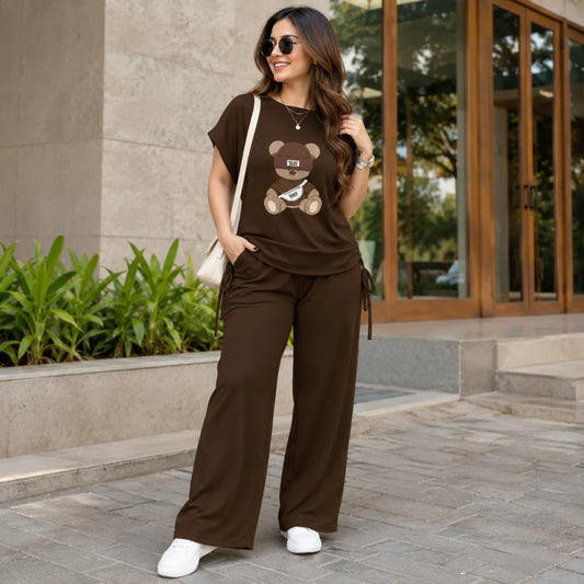 100 ZOO Women's Cotton Blend T-Shirt & Track Pants Co-Ord Set
