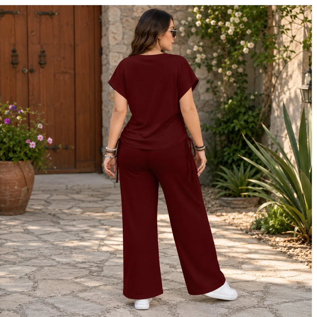 Women's Cotton Blend Printed T-Shirt & Track Pants Co-Ord Set